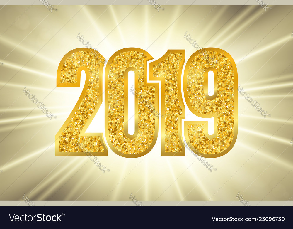 Happy new year shiny gold number 2019 golden