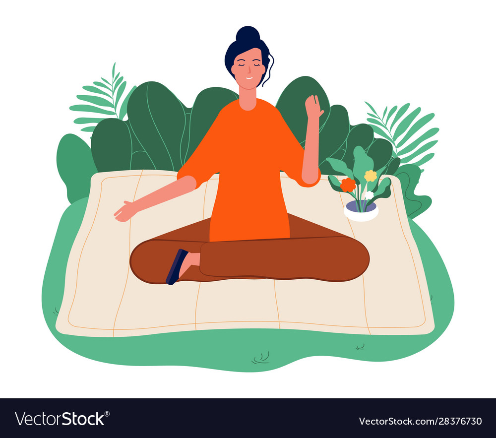 Meditation Concept Relaxing Outdoor Yoga Woman Vector Image