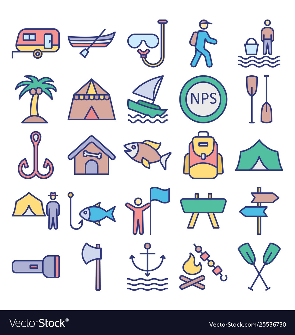 Outing and journey isolated icons set