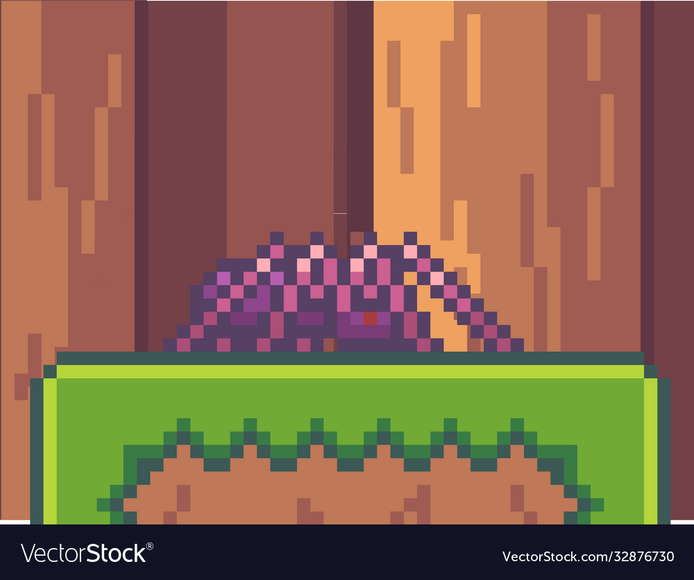 Pixel game character dangerous spider attacking