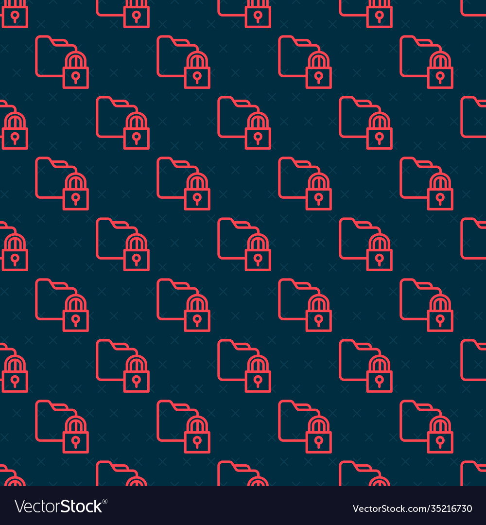 Red line folder and lock icon isolated seamless vector image Red line folder and lock icon isolated seamless