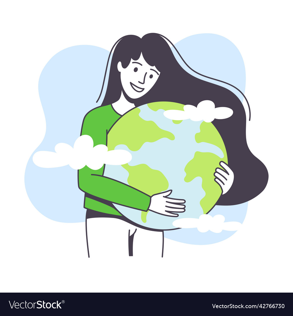 Saving ecology with young woman embracing earth Vector Image