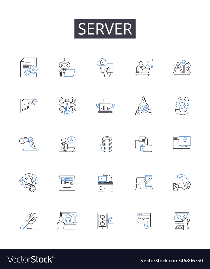 Server line icons collection host node machine Vector Image Server line icons collection host node machine
