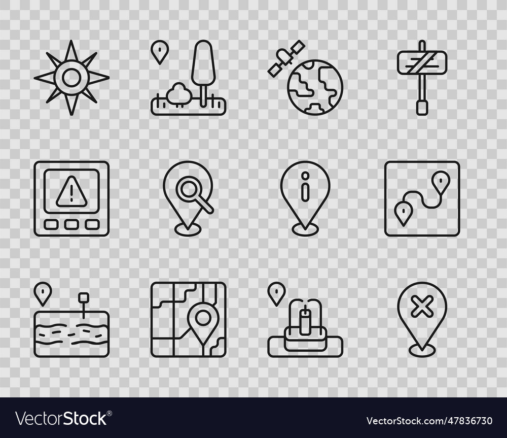 Set line broken road location with cross mark vector image Set line broken road location with cross mark