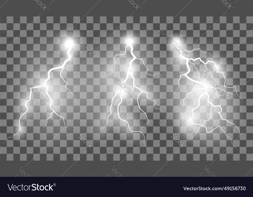 Set of lightning strike on transparent background