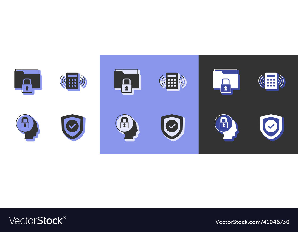 Set shield with check mark folder and lock vector image Set shield with check mark folder and lock