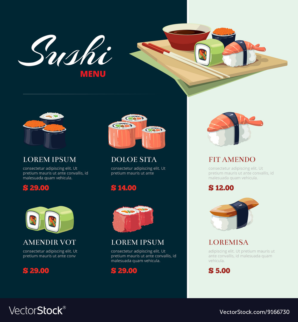 Sushi rolls flat food asia cuisine menu