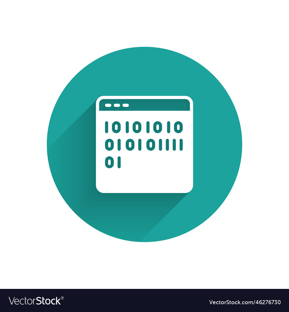 Weiße binäre Code-Symbol isoliert mit langen Schatten vector image Weiße binäre Code-Symbol isoliert mit langen Schatten