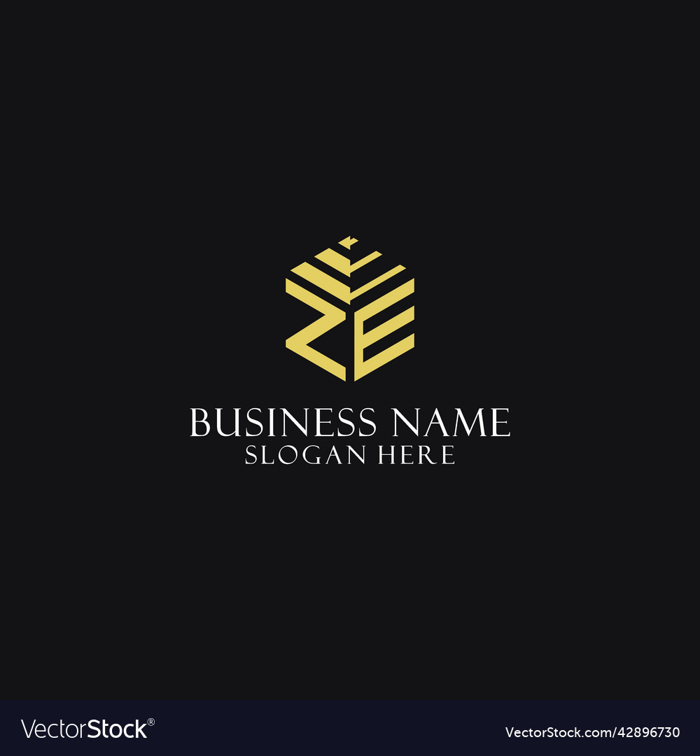 Ze initial monogram with hexagon shape logo Vector Image Ze initial monogram with hexagon shape logo