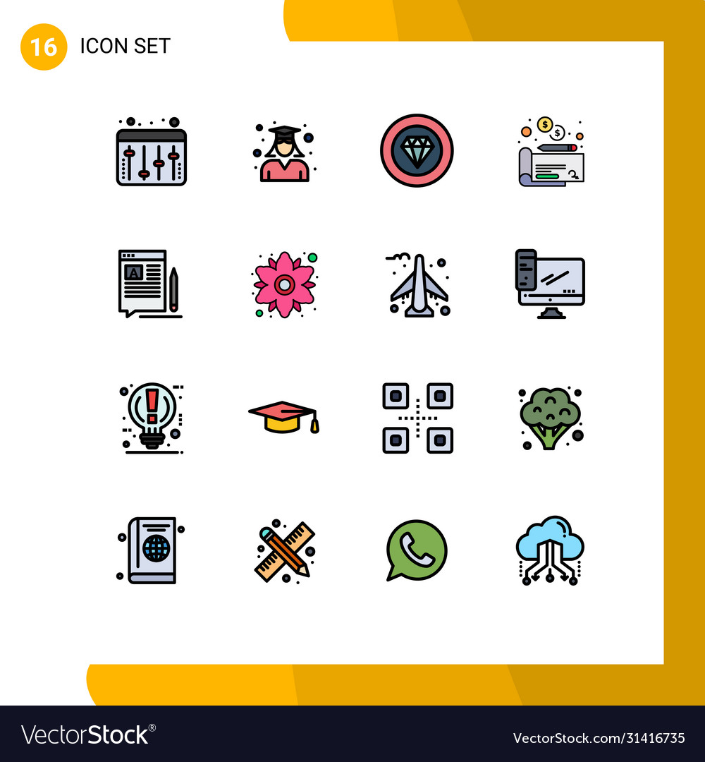 16 universal flat color filled lines set for web