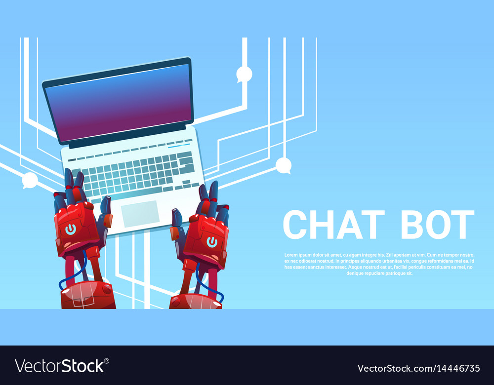 Chat bot hands using laptop computer robot