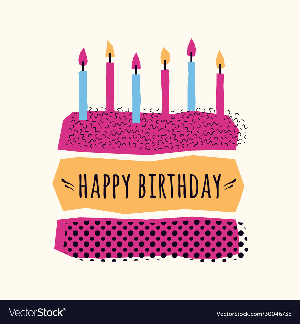 Cute happy birthday card with cake candles and Vector Image