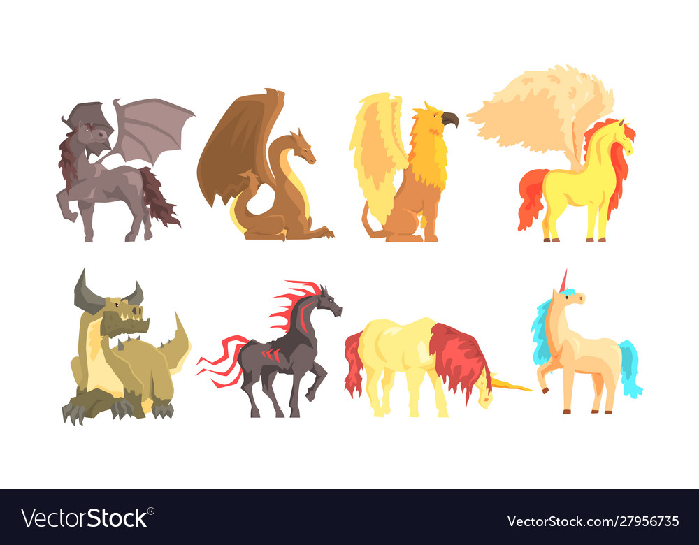 Fantastic Mythological Creatures And Beasts Vector Image