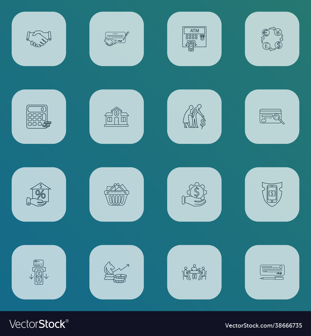 Financial icons line style set with handshake Vector Image Financial icons line style set with handshake