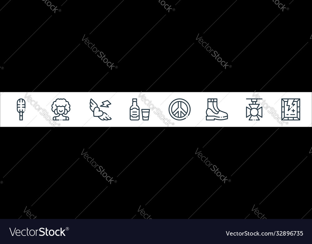 Rock n roll line icons linear set quality vector image Rock n roll line icons linear set quality