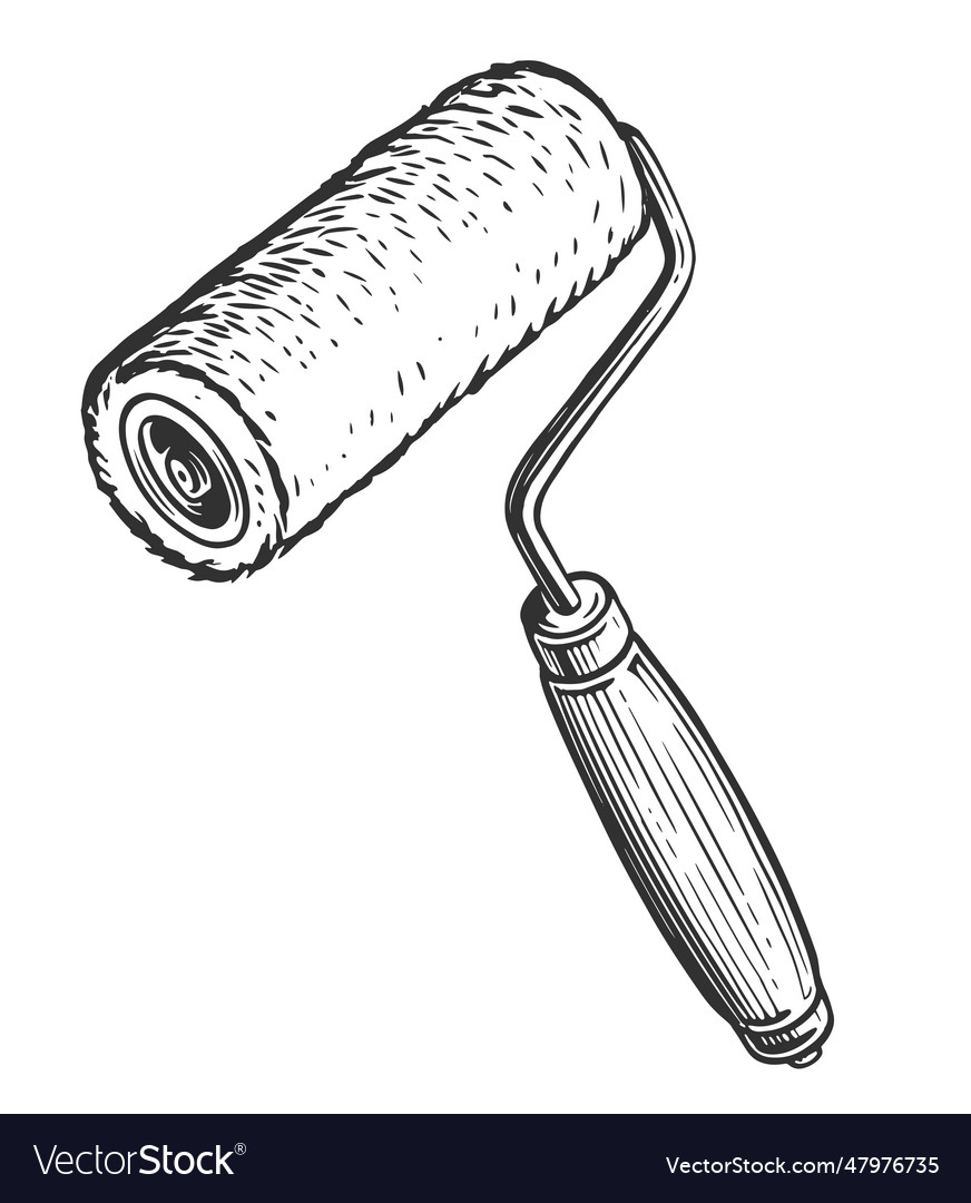 Round roller paint brush with a handle sketch Vector Image