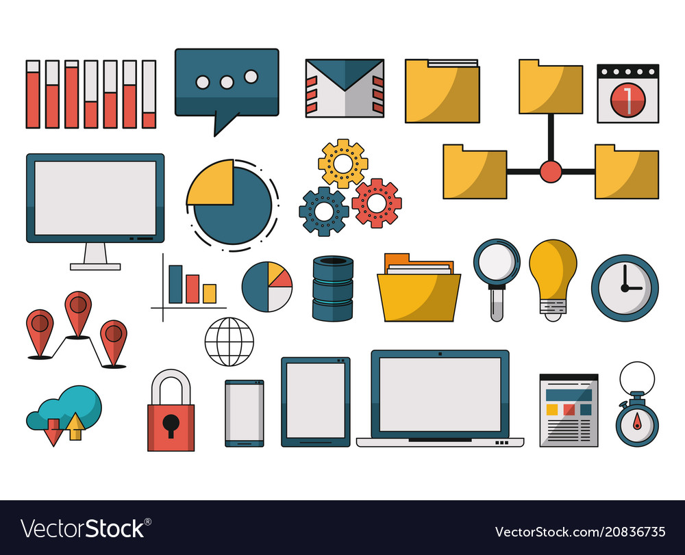 Set of data analysis symbols vector image Set of data analysis symbols