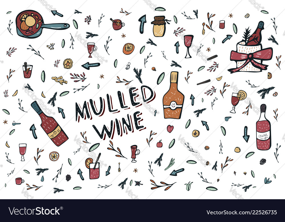 Set of mulled wine elements and objects Vector Image Set of mulled wine elements and objects
