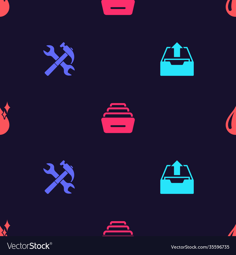 Set upload inbox crossed hammer and wrench vector image Set upload inbox crossed hammer and wrench