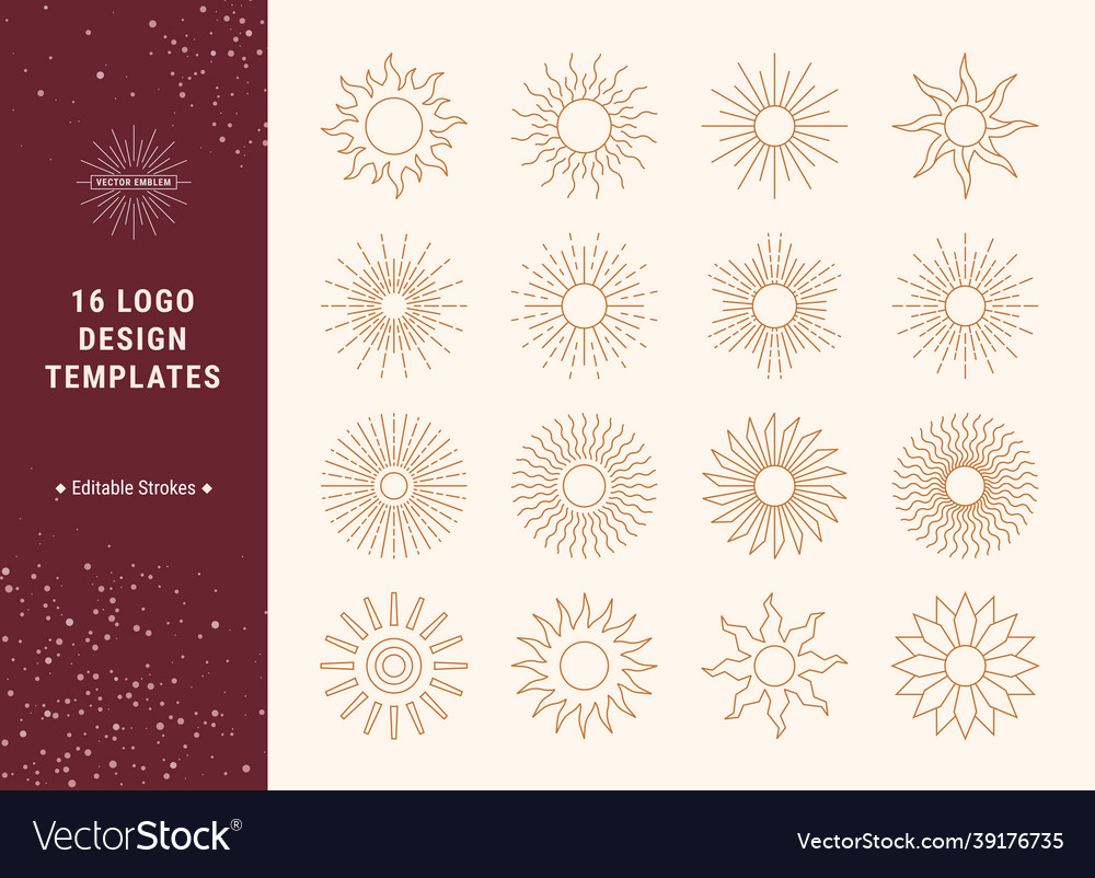 Sun logo concept linear emblem design set