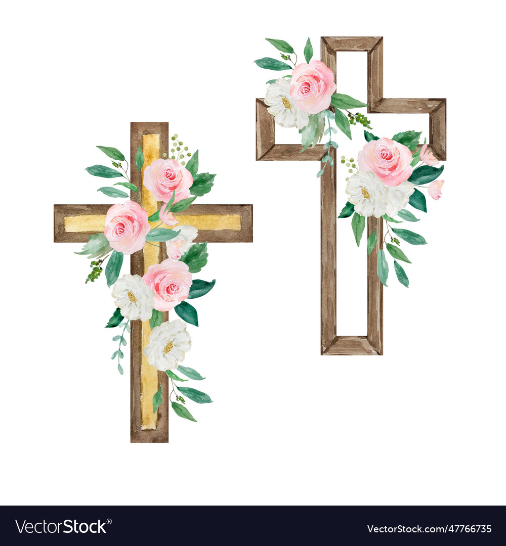 Watercolor crosses decorated with flowers easter Vector Image