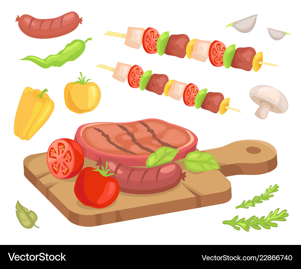 Beefsteak roasted meat icons Royalty Free Vector Image
