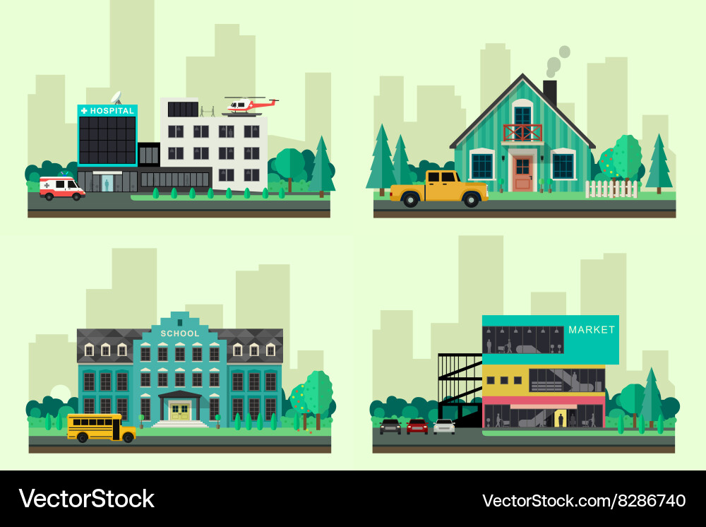 Flat buildings Royalty Free Vector Image - VectorStock