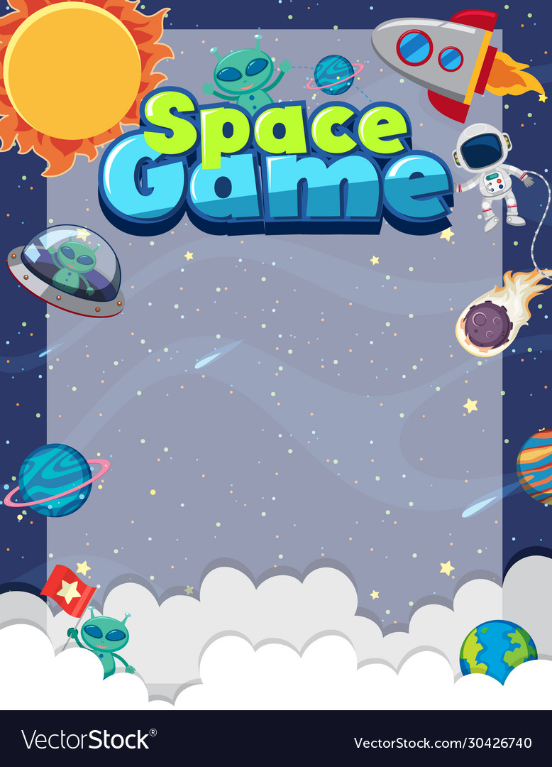Frame template with many planets in space vector image Frame template with many planets in space