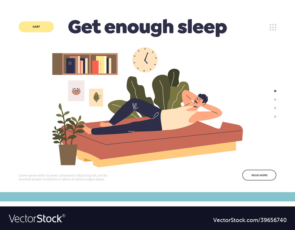 Get enough sleep concept of landing page with man vector image Get enough sleep concept of landing page with man