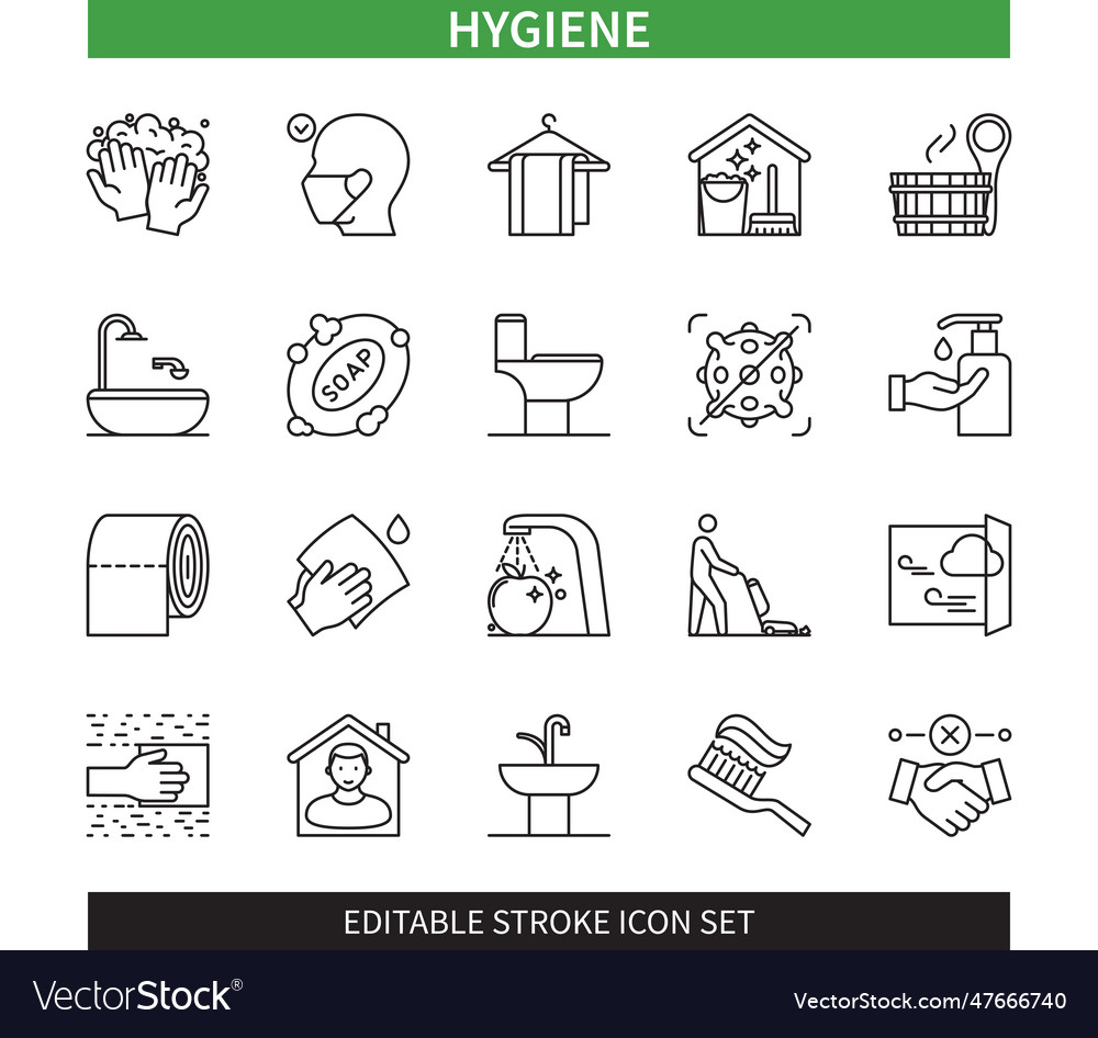 Hygiene editable stroke icon set Royalty Free Vector Image