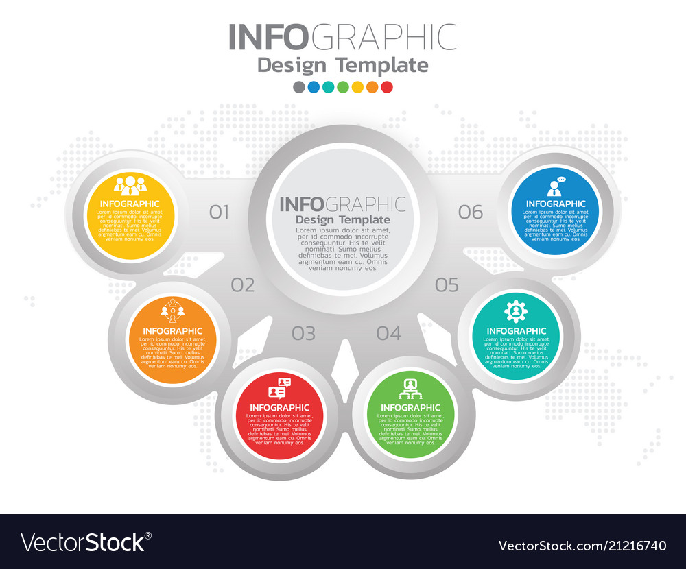 Infographic template design with 6 color options