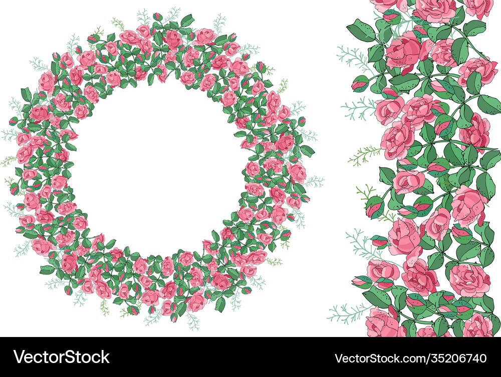 Round template and seamless border with pink Vector Image