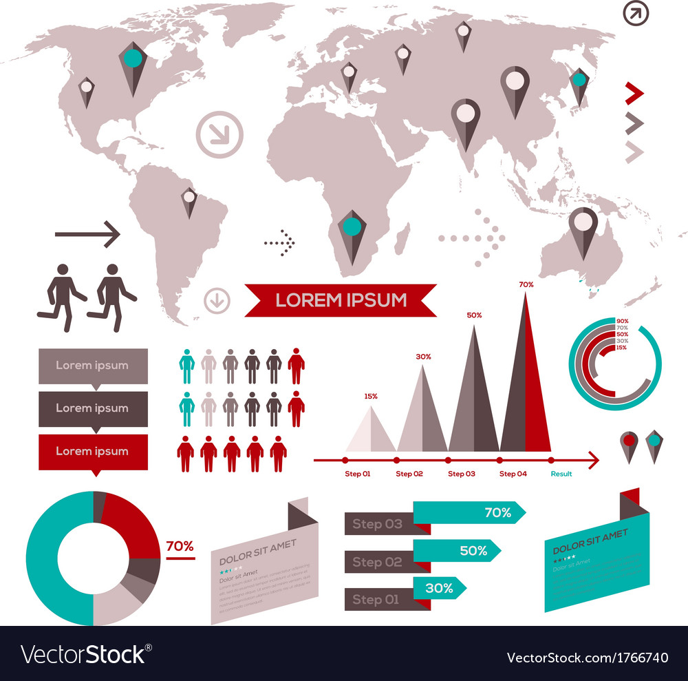 Set infographic elements with world map Royalty Free Vector