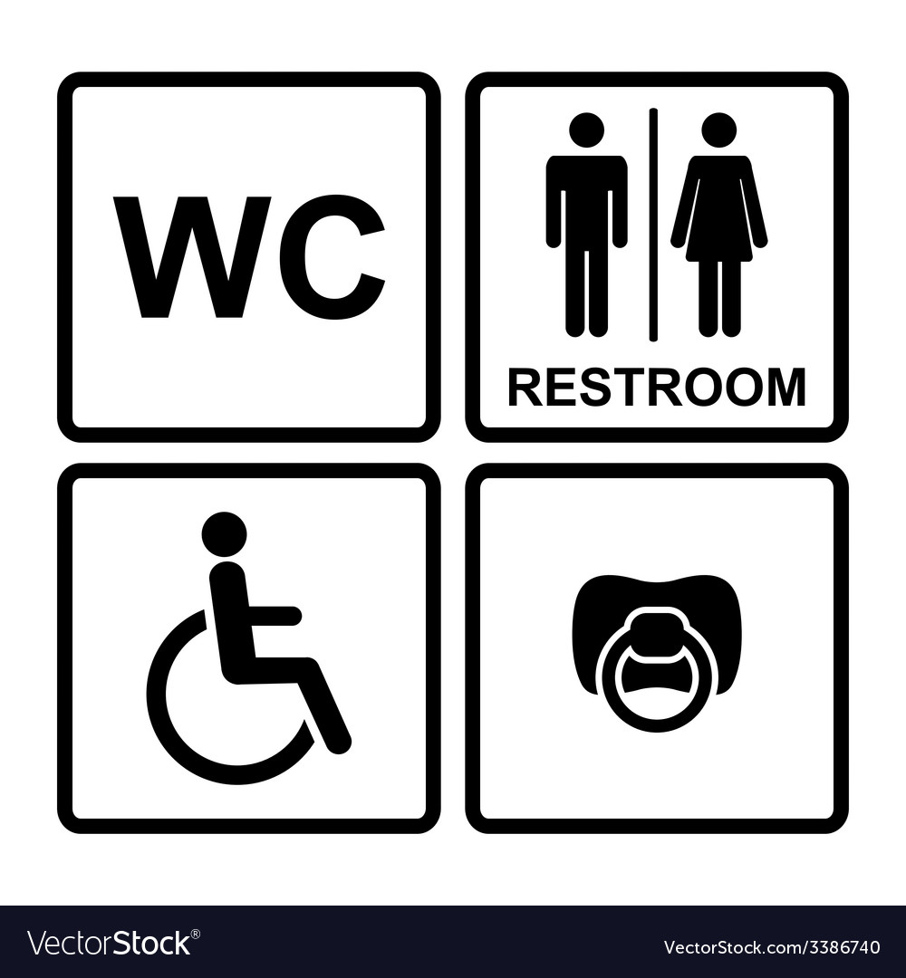 Set of black wc icons on white background in frame