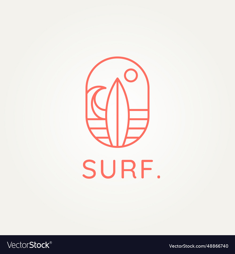 Surf club minimalist line art logo design Vector Image Surf club minimalist line art logo design
