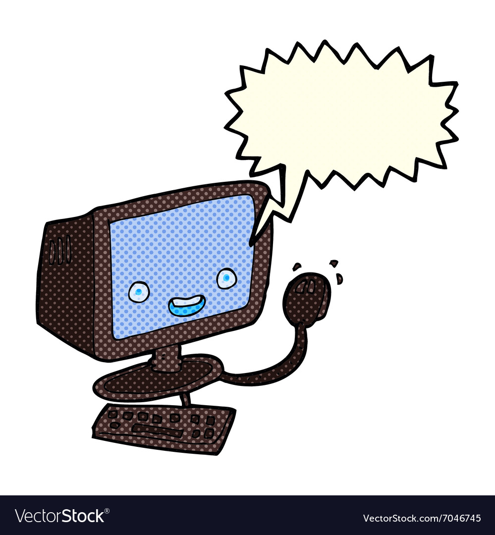 Cartoon Computer mit Sprachblase