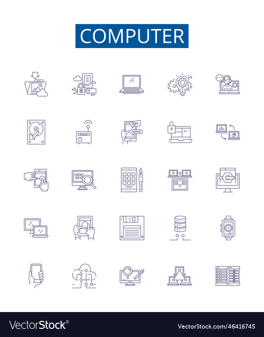 Computer line icons signs set design collection vector image Computer line icons signs set design collection