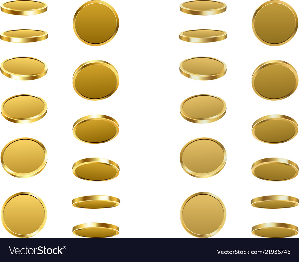 Gold revolving coins isolated on white