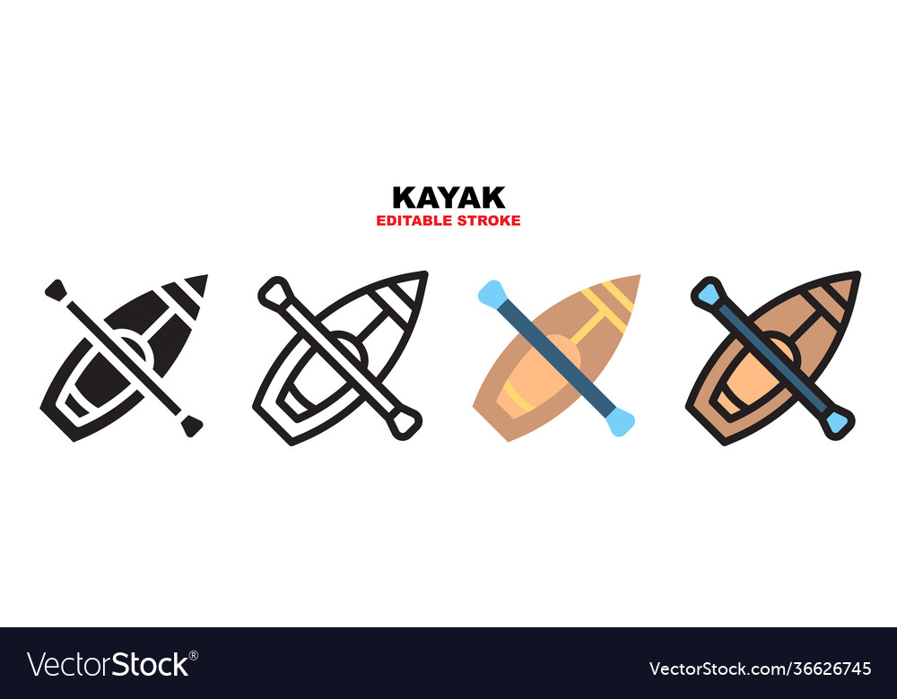 Kayak icon set with different styles editable vector image Kayak icon set with different styles editable