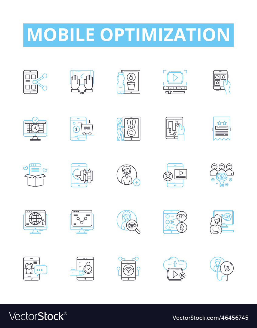 Mobile optimization line icons set