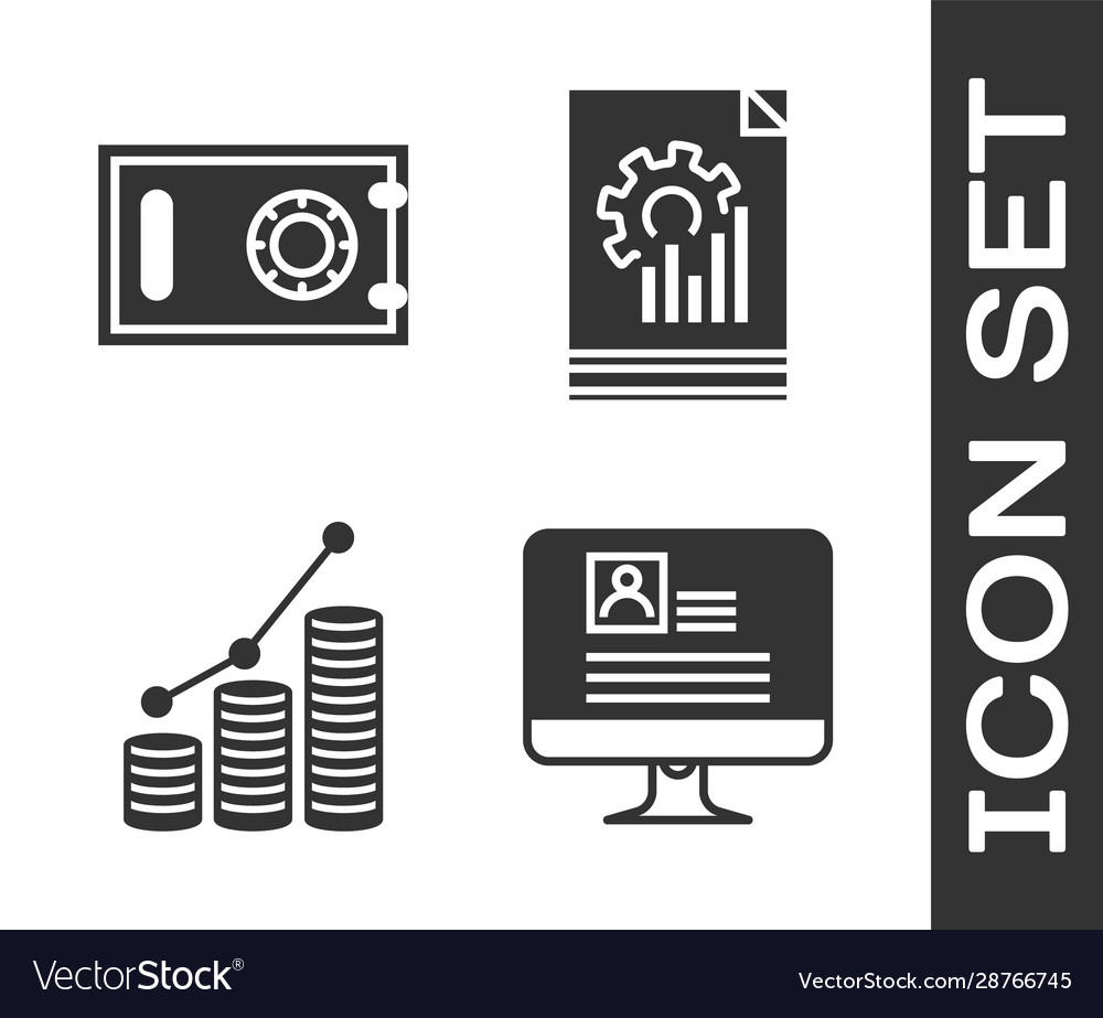 Set computer monitor with resume safe pie chart vector image Set computer monitor with resume safe pie chart