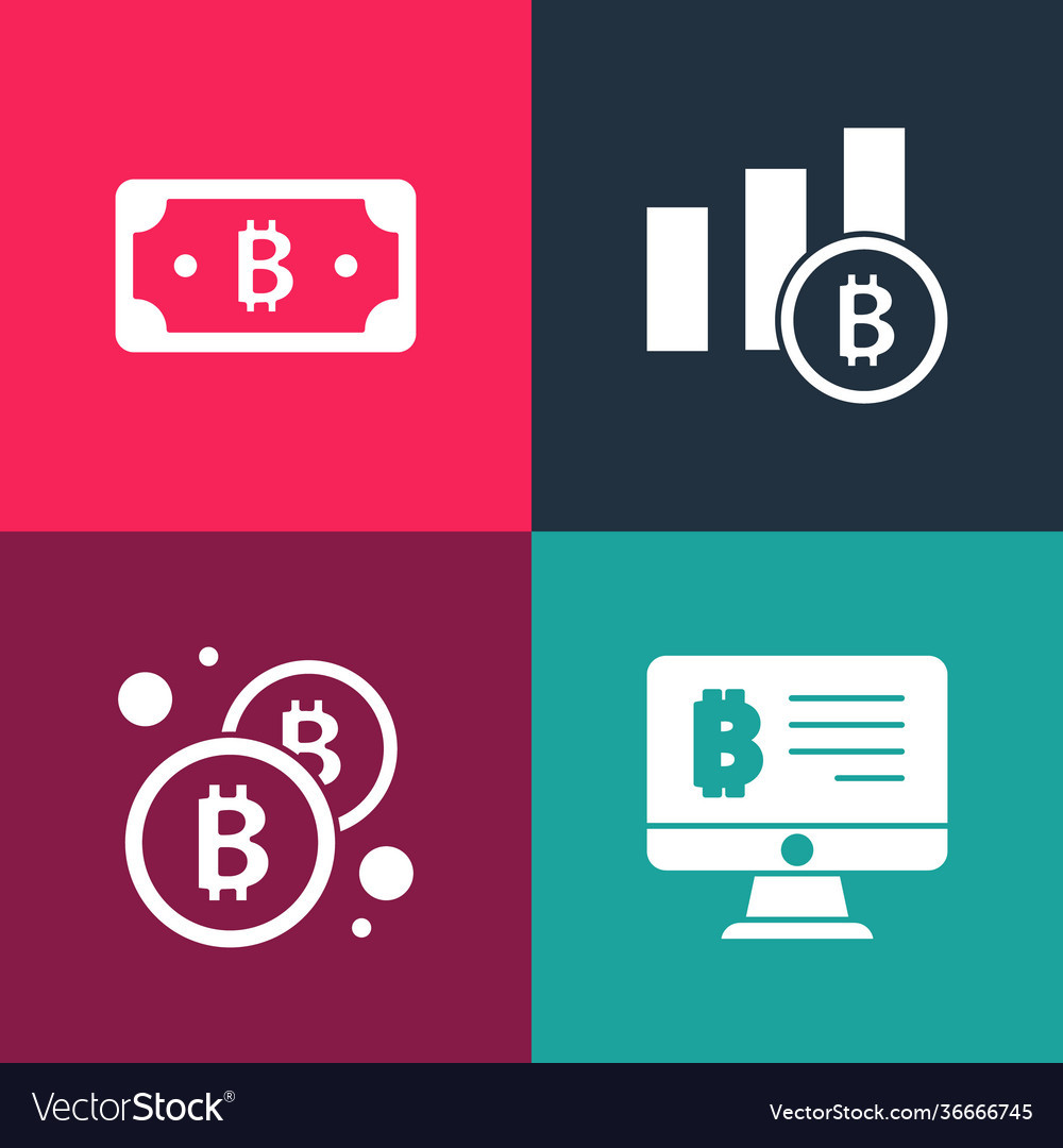 Set pop art mining bitcoin from monitor