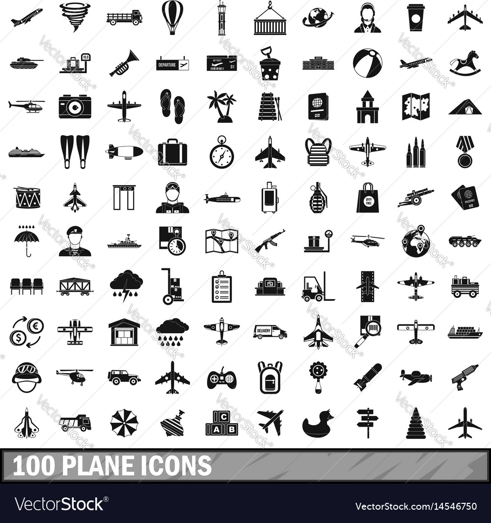 100 plane icons set simple style Royalty Free Vector Image