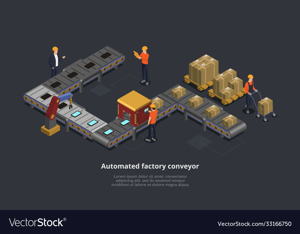 Automated factory conveyor Royalty Free Vector Image
