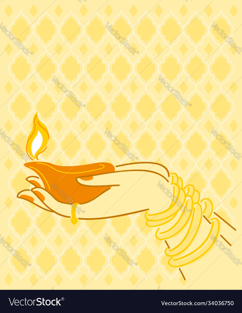 Hands hold a diya light for diwali festival Vector Image Hands hold a diya light for diwali festival