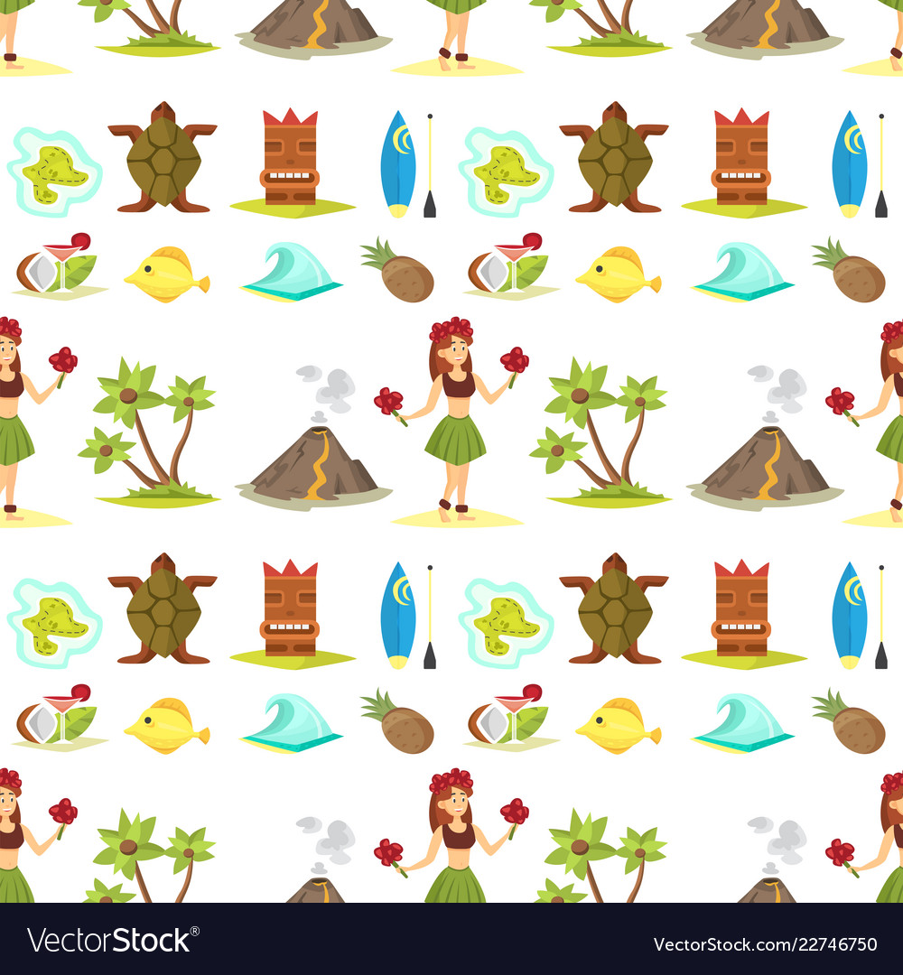 Hawaii seamless pattern background dancer woman vector image Hawaii seamless pattern background dancer woman