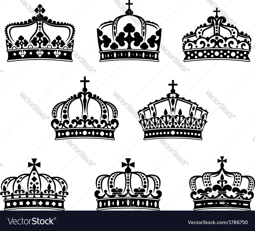 Kings and queens crowns elements set Royalty Free Vector