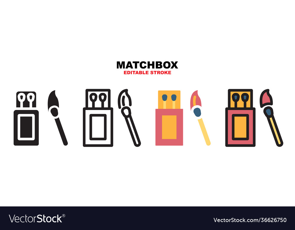 Matchbox icon set with different styles editable vector image Matchbox icon set with different styles editable
