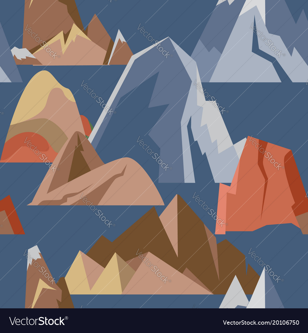 Seamless pattern with mountain icons in flat style