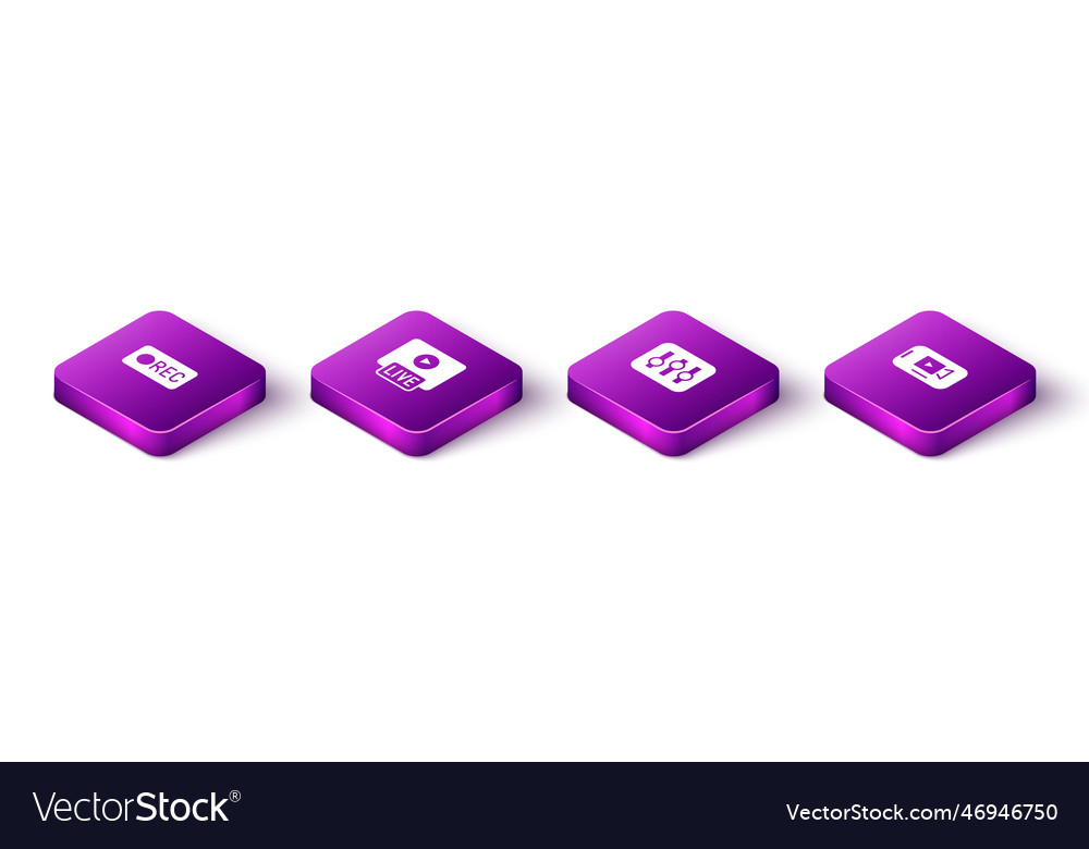 Set isometric record button live stream sound vector image Set isometric record button live stream sound